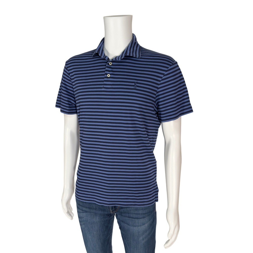 Polo Ralph Lauren Polo Shirt Mens Large Blue Excellent Striped Pima Soft Touch